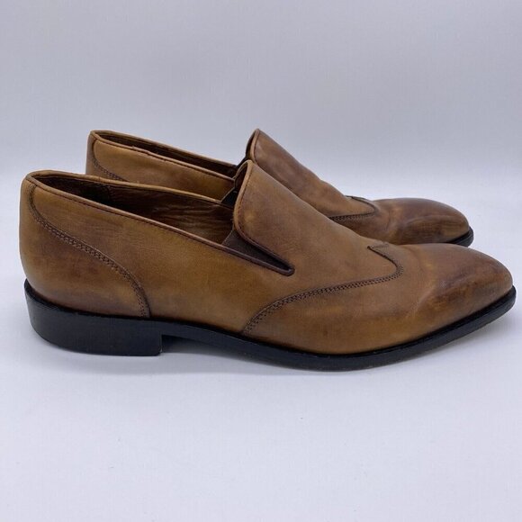 Donald Pliner Dress Shoes Mens 11.5 Valente Leather Slip On Wingtip Loafer Italy - Picture 2 of 13